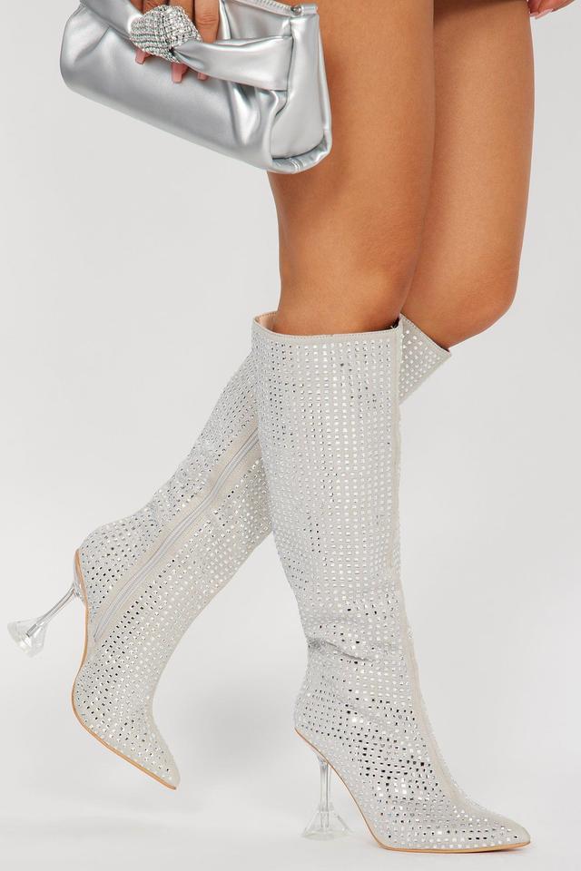 More Of Me Knee High Heeled Boots - Silver Product Image