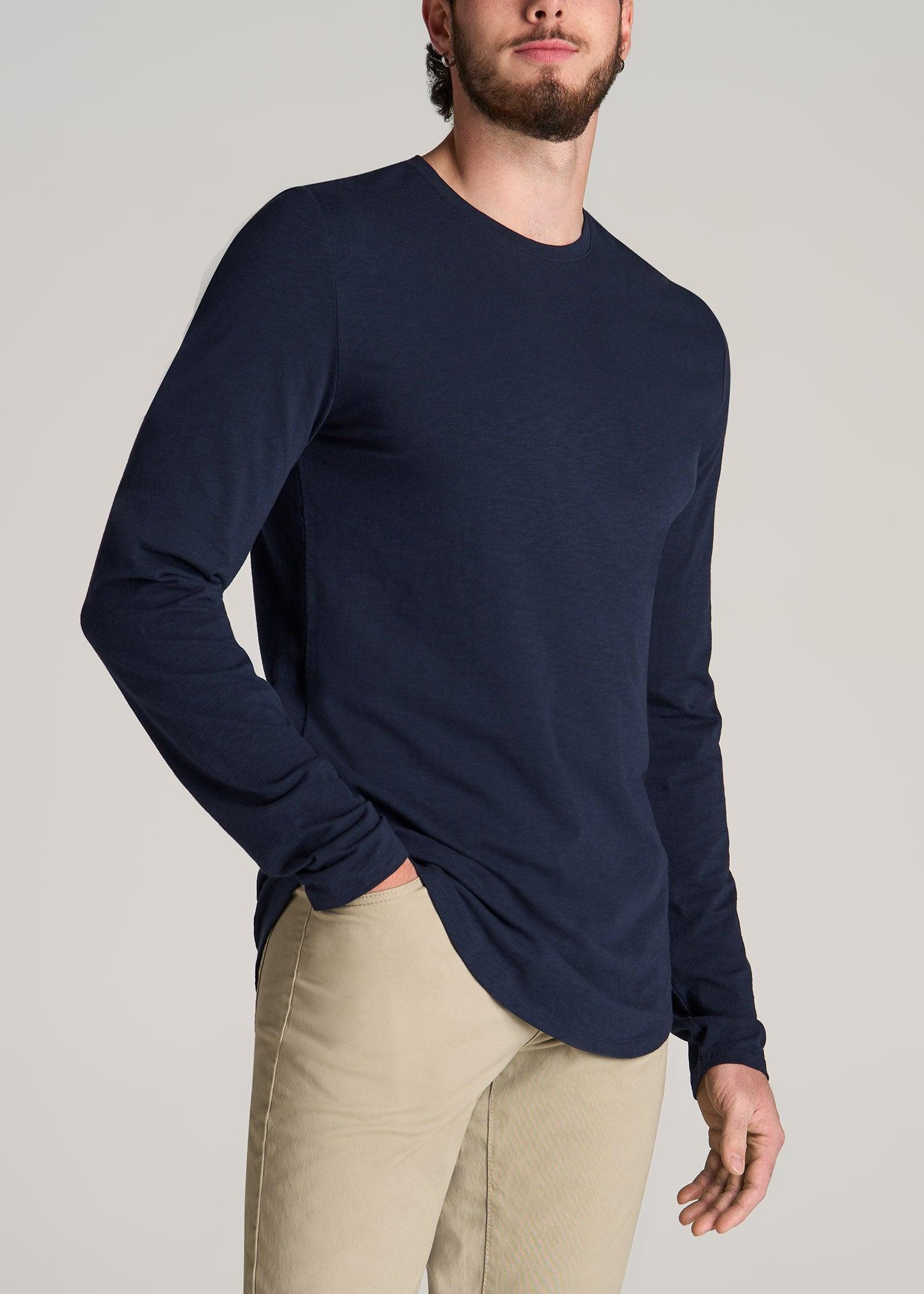 Slub Long Sleeve Scoop Tall Men's Tee in Evening Blue Male Product Image