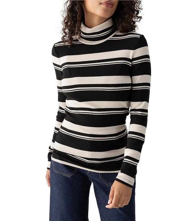 Sanctuary Rib Knit Striped Print Turtleneck Long Sleeve Sweater Top Product Image