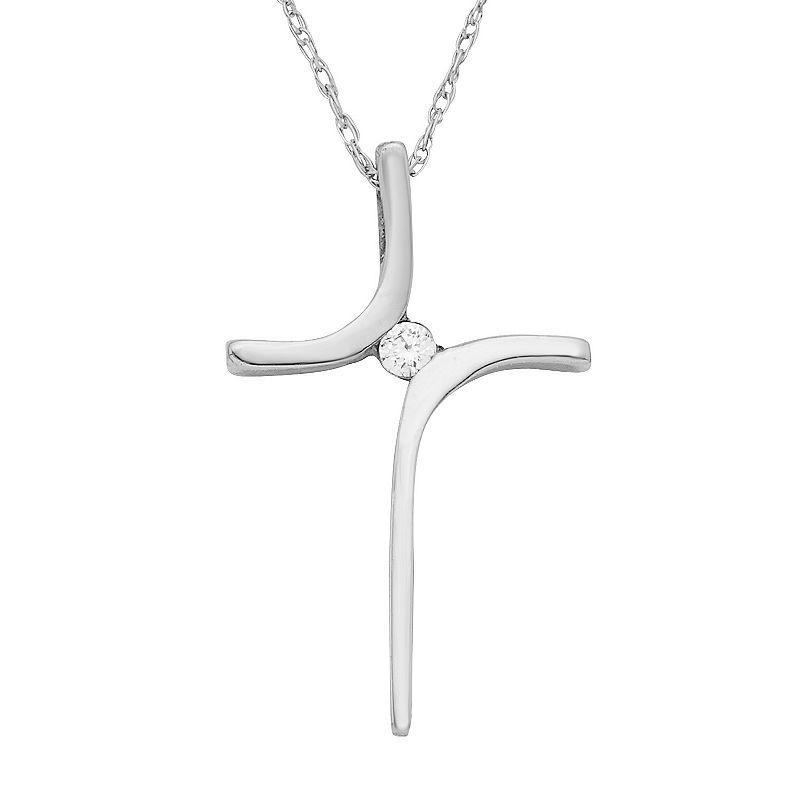 10k Gold Diamond Accent Cross Pendant Necklace, Womens White Product Image