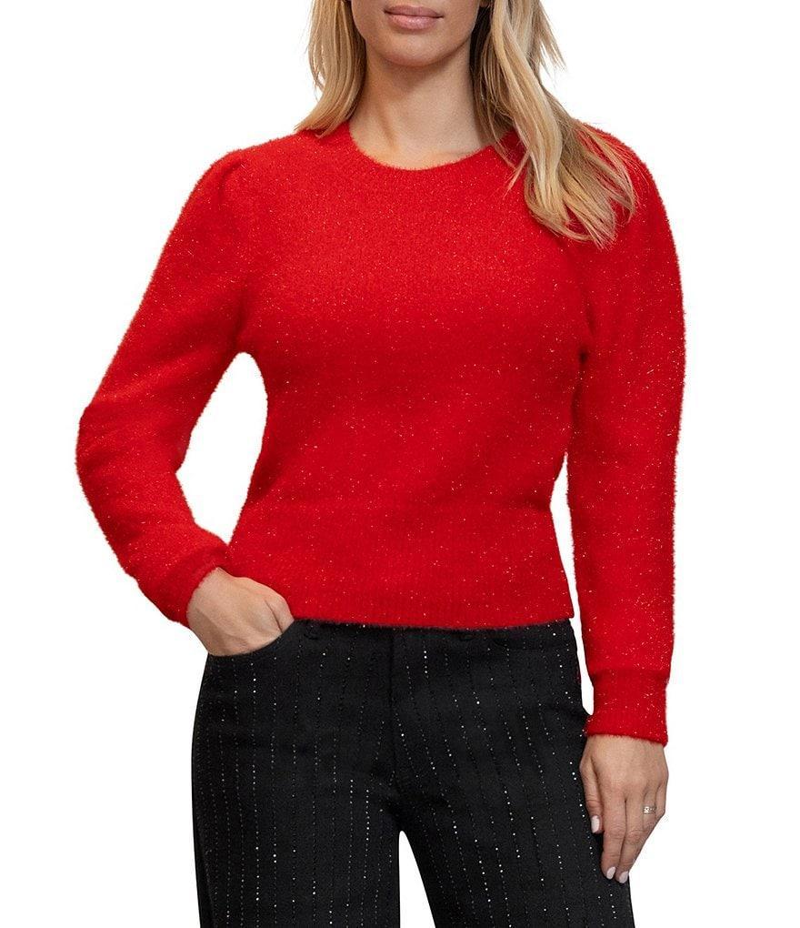 Stevie by Steve Madden Long Sleeve Tinsel Mink Yarn Pleated Pullover Sweater Product Image