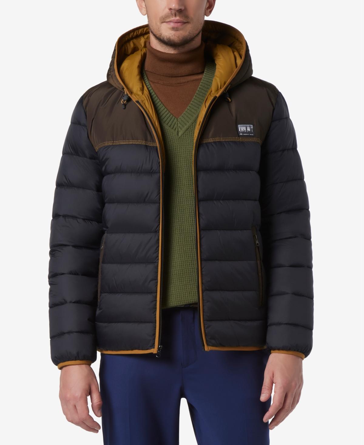 Marc New York Mens Malone Mixed-Media Colorblocked Packable Hooded Jacket Product Image