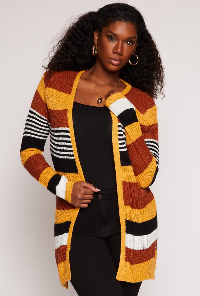 Womens Striped Open Front Knit Cardigan Product Image