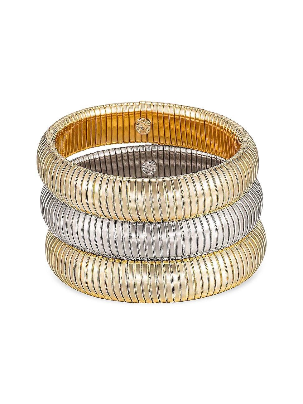 Womens Golden Hour 3-Piece Two-Tone Stretch Bracelet Set Product Image