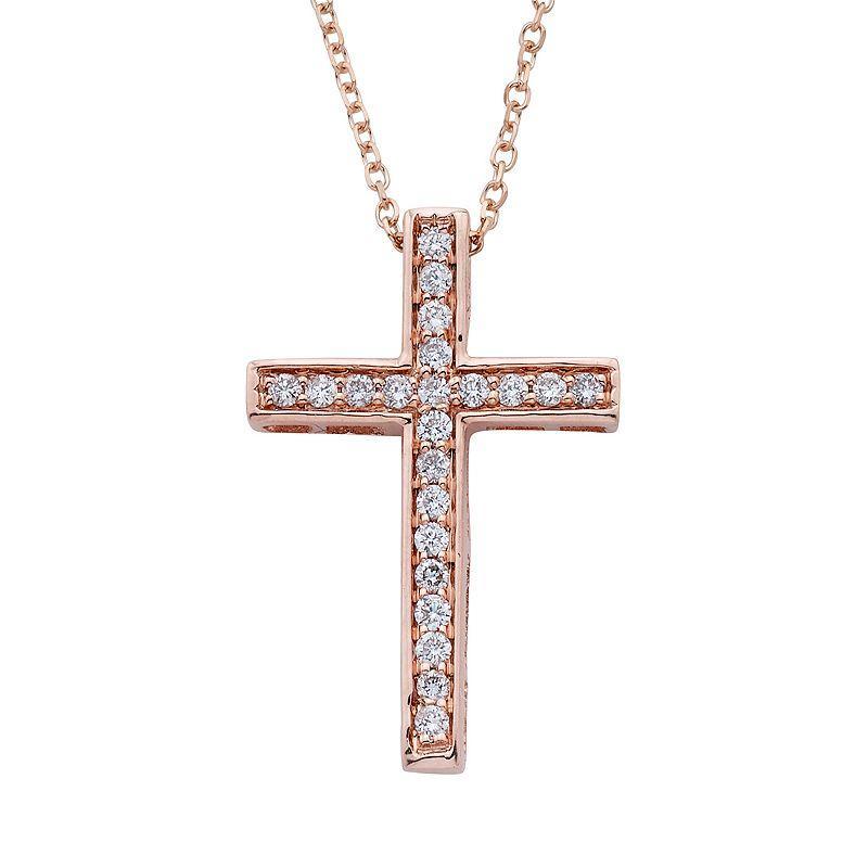 The Regal Collection 14k Gold 1/6 Carat T.W. IGL Certified Diamond Cross Pendant Necklace, Womens White Product Image