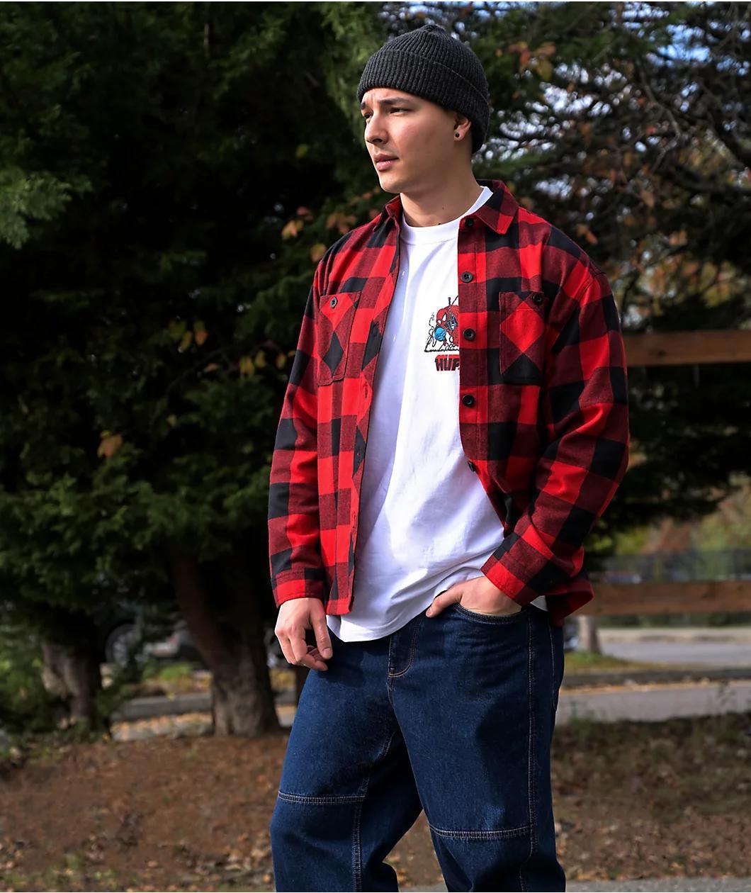 Empyre Akrin Red Plaid Flannel Shirt Product Image