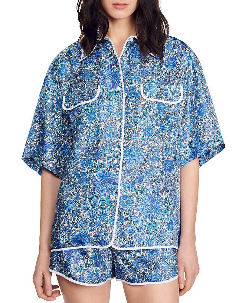 Womens Oversized Floral Silk Shirt Product Image