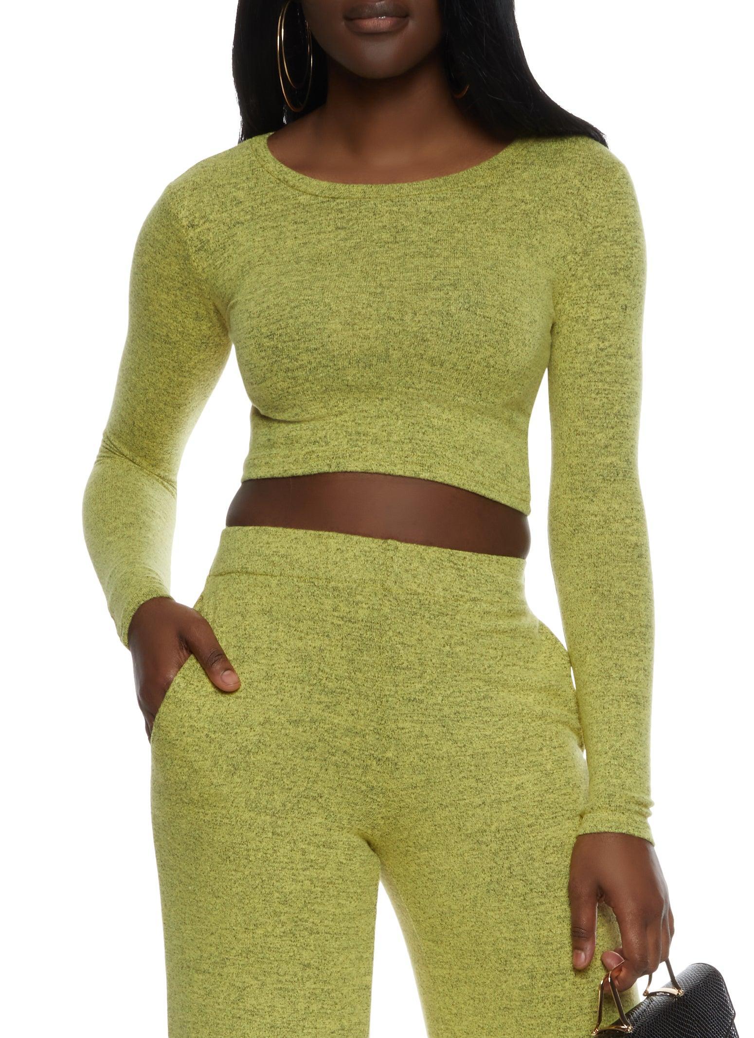 Womens Brushed Knit Crew Neck Crop Top Product Image