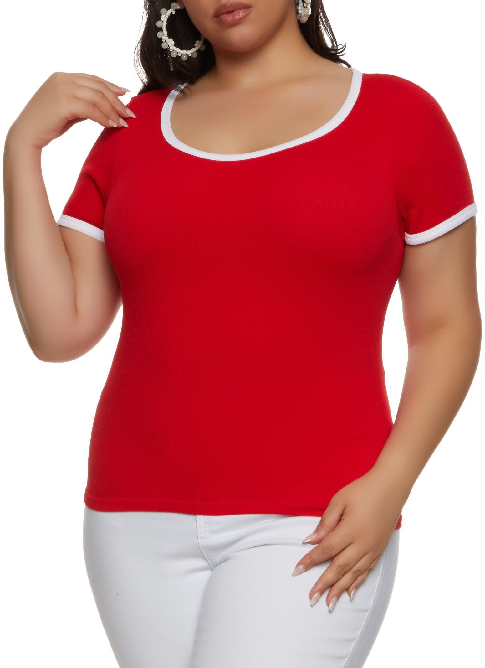 Womens Plus Size Rib Knit Seamless Ringer Tee Product Image