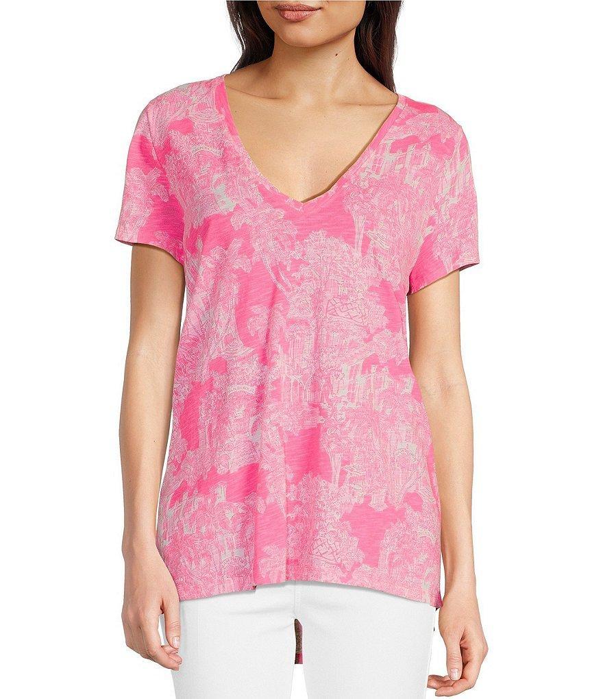 Lilly Pulitzer Etta Knit Anniversary Toile Print V-Neck Short Sleeve Tee Product Image