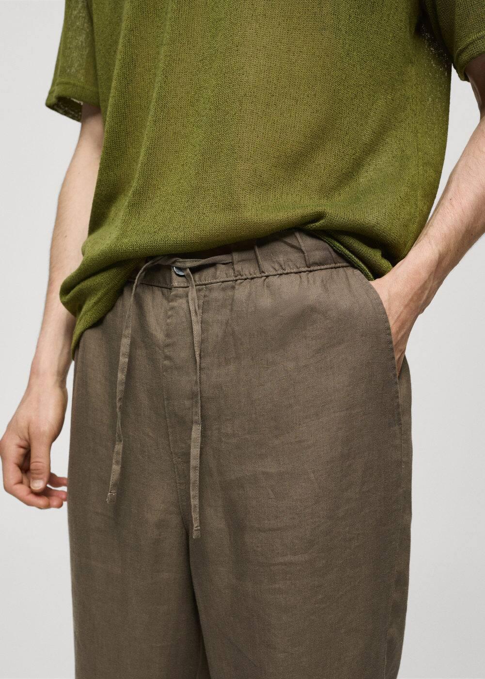 Mango Mens 100% Linen Drawstring Pants Product Image