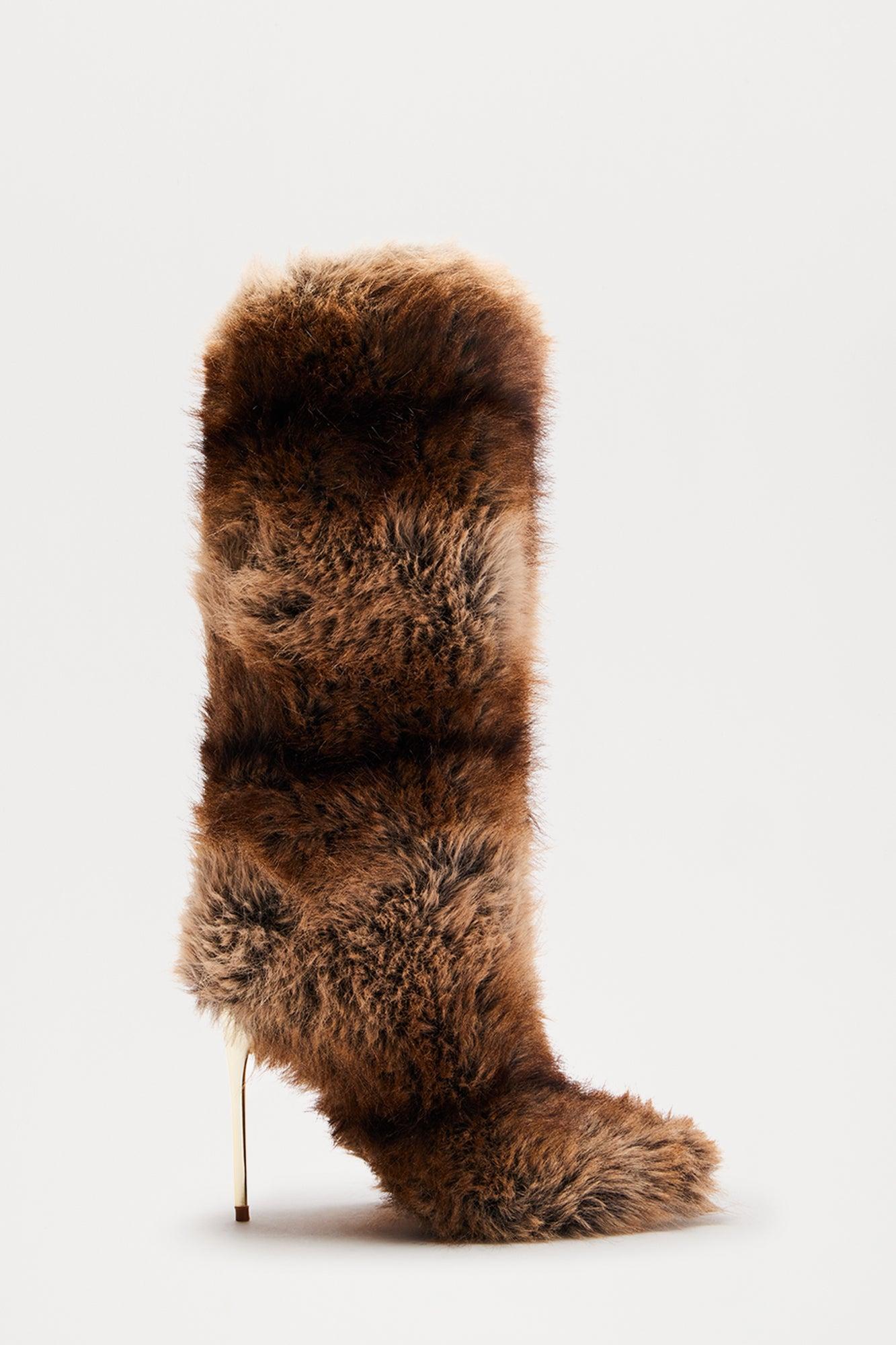 Alexis Faux Fur Knee High Boots - Brown/combo Product Image