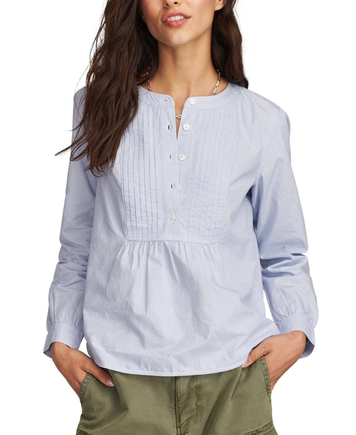 Lucky Brand Womens Striped Cotton Pintuck-Bib Blouse Product Image