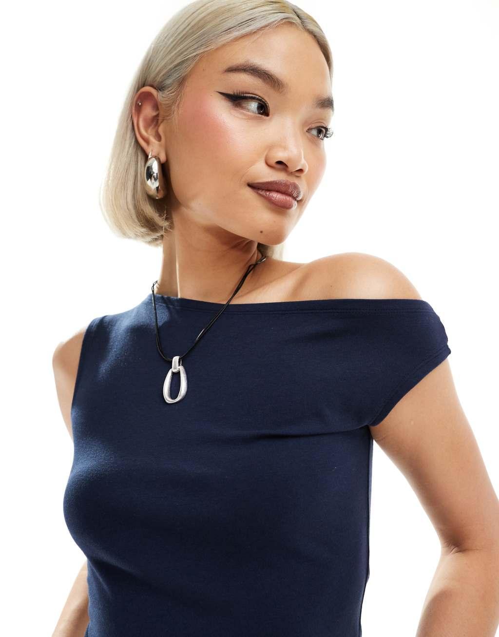 Weekday Hedda asymmetric top in navy Product Image