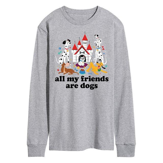 Disney Mens All My Friends Are Dogs Long Sleeve Graphic Tee Grey Gray Product Image