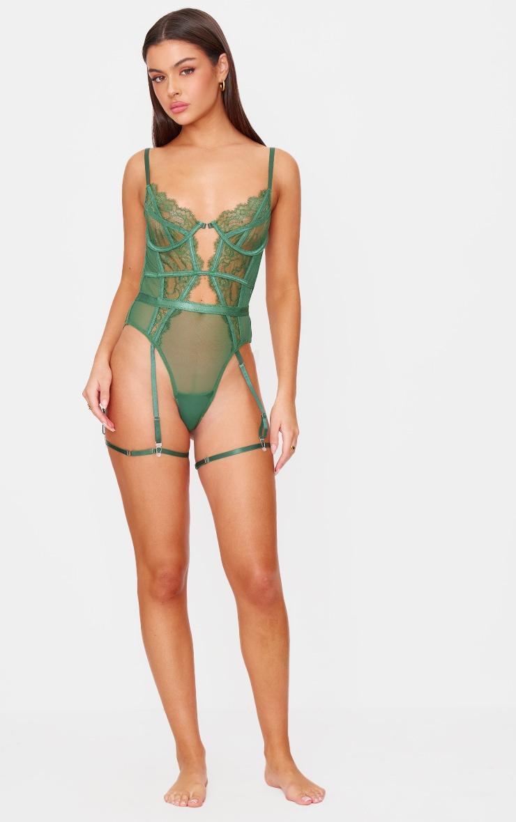 Green Lace Suspender Lingerie Bodysuit Product Image