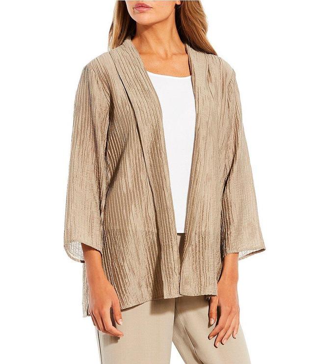 Eileen Fisher Crinkle Shimmer Vertical Pleat Wrist Length Sleeve Open Front Jacket Product Image