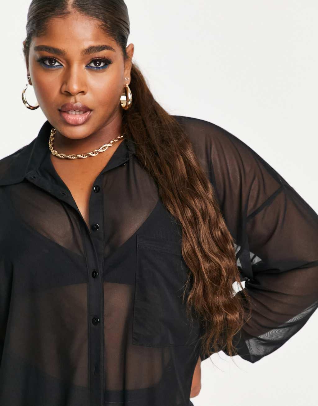 ASOS DESIGN Curve oversized mesh shirt Product Image