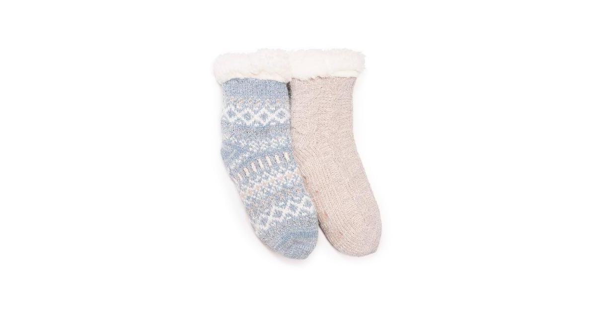 Womens 2-pk. MUK LUKS Ribbed Wool Boot Socks, Gray Pink Product Image