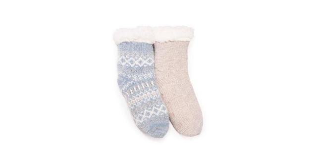 Womens 2-pk. MUK LUKS Ribbed Wool Boot Socks, White Gray Product Image