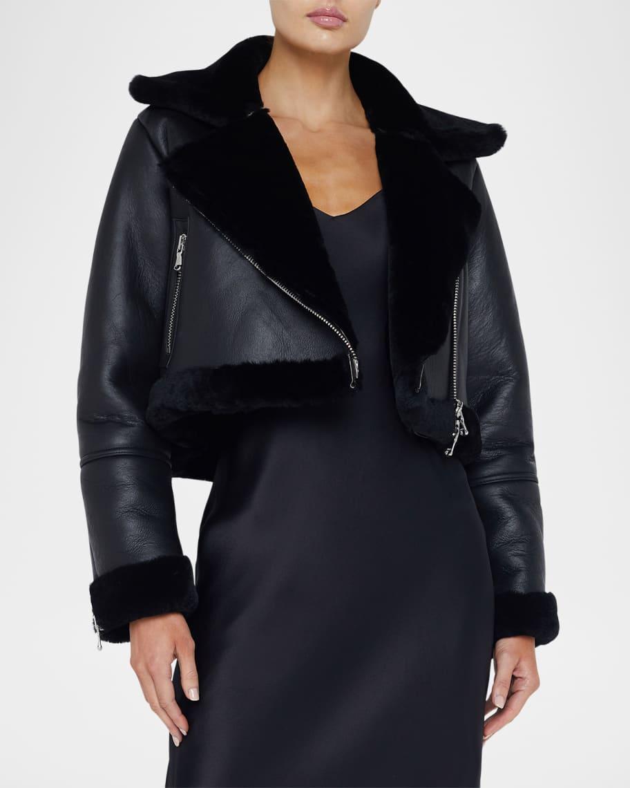 Pike Cropped Lambskin Leather Jacket with Shearling Trim Product Image