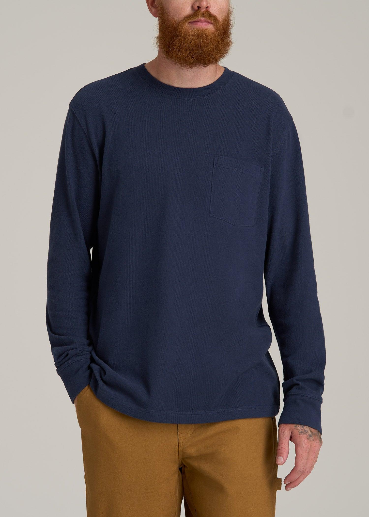 LJ&S Long Sleeve Workwear Pocket Tall Men's Tee in Midnight Navy Male Product Image