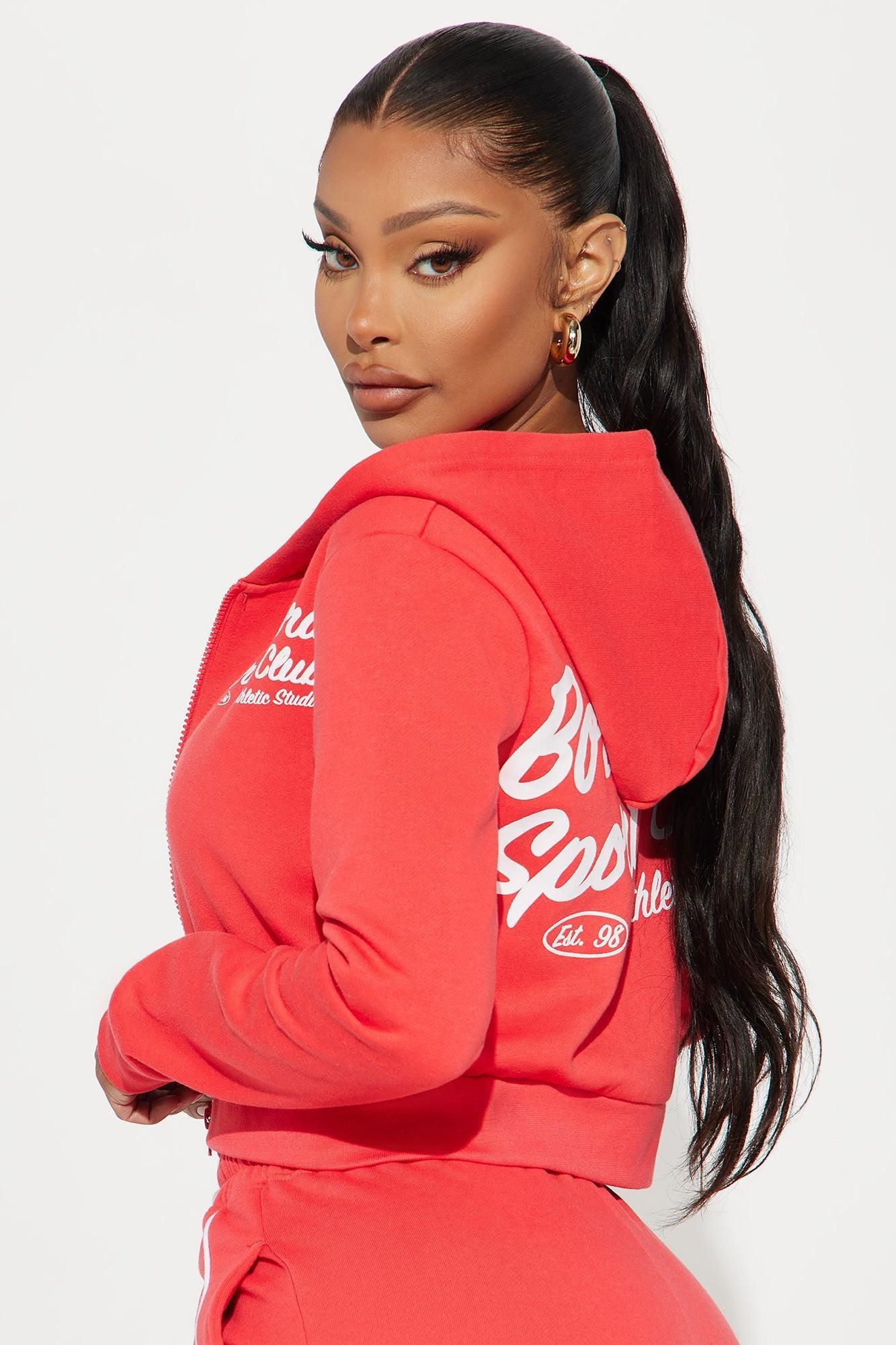 Bora Bora Sports Club Zip Front Hoodie - Red Product Image