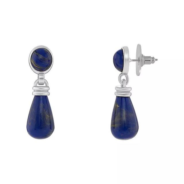 Emberly Silver Tone Blue Round & Teardrop Resin Drop Earrings, Womens Product Image