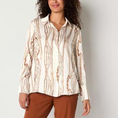 Worthington Womens Long Sleeve Relaxed Fit Button-Down Shirt Product Image