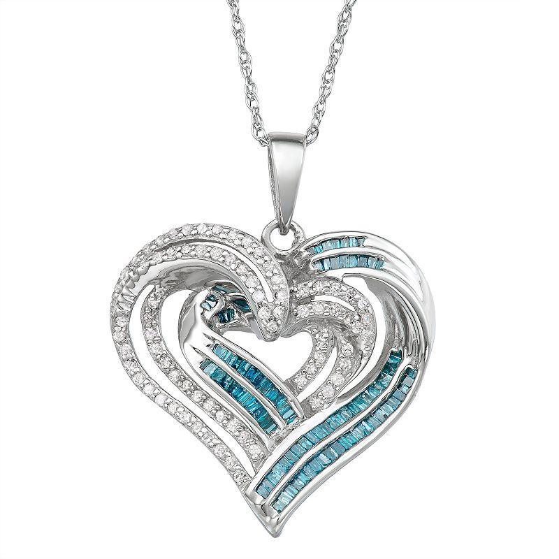 Jewelexcess Sterling Silver 1 Carat T.W. Blue & White Diamond Heart Pendant Necklace, Womens Product Image