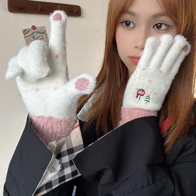 Snowman Embroidered Knit Gloves Product Image