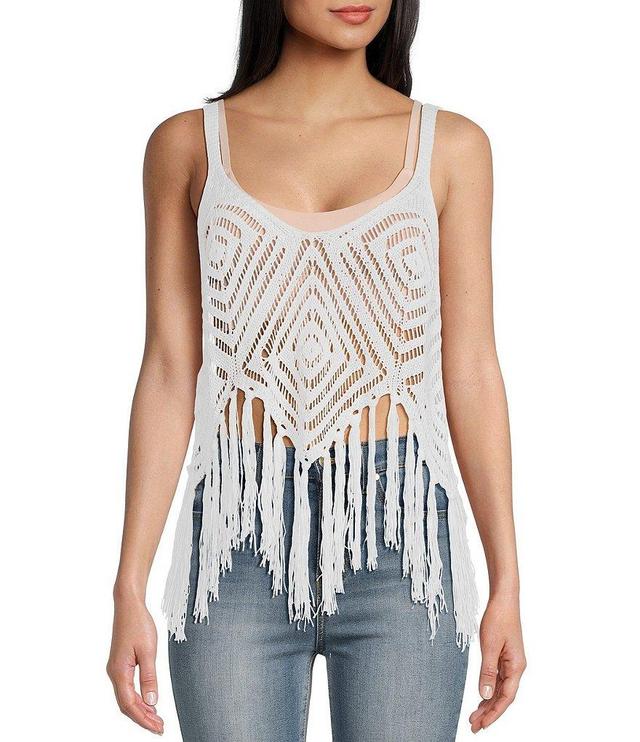 Say What V-Neck Crochet Fringe Tank Product Image