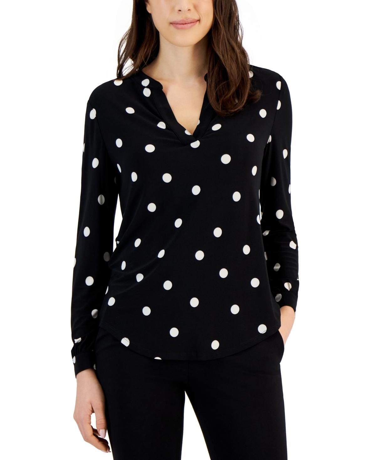 Anne Klein Womens Split-Neck Pearl-Dot Top - Anne Black Product Image