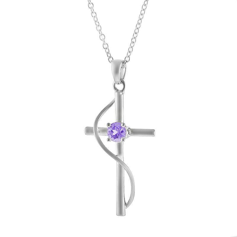 Silver Plated Amethyst Cross Pendant, Womens Product Image