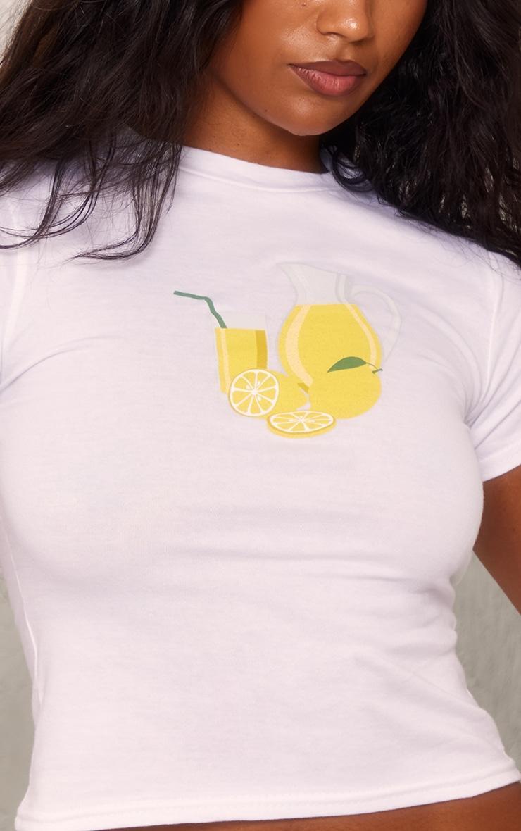 White Lemonade Print Graphic Fitted Shirt Product Image