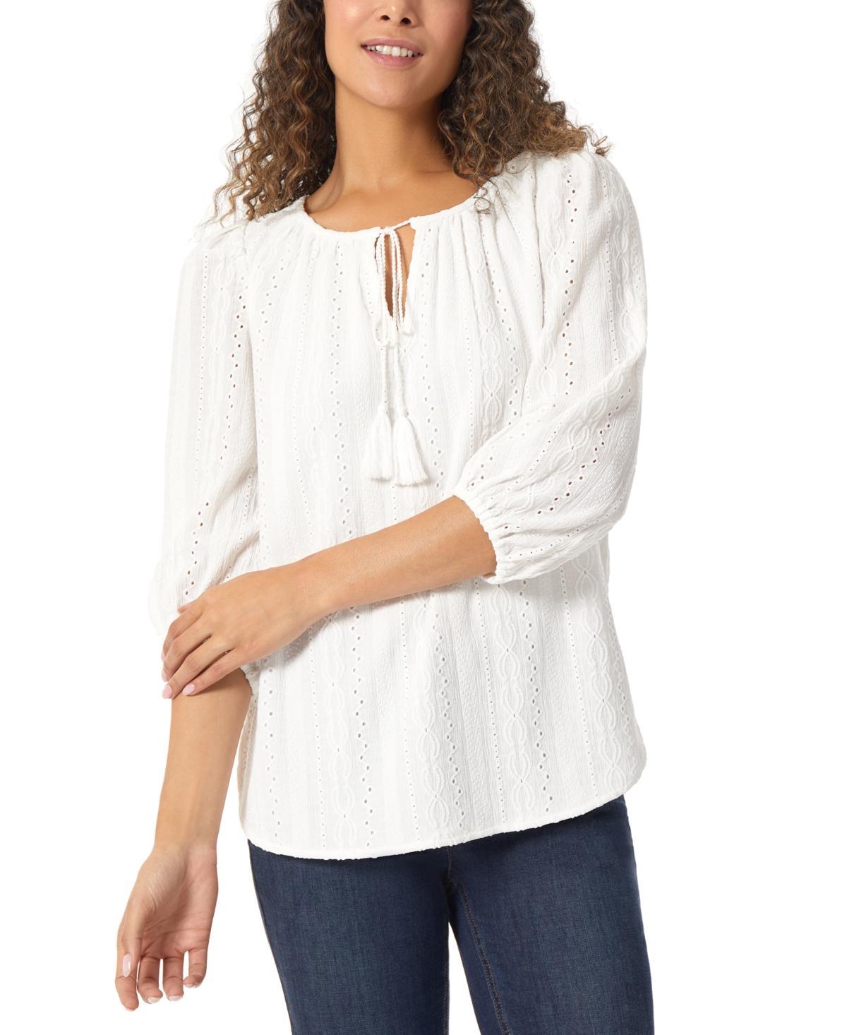 Jones New York Womens Tie-Neck Eyelet Top Product Image