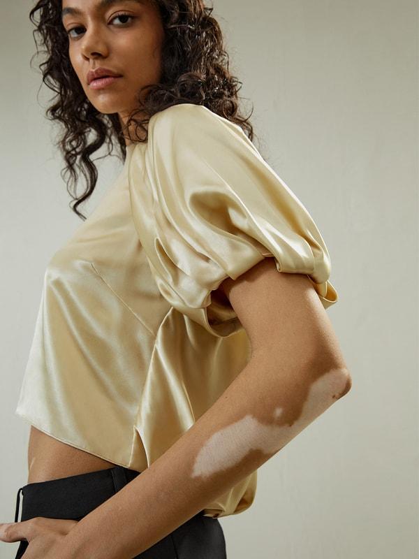 Puff Short Sleeve Watershine Silk Top Product Image