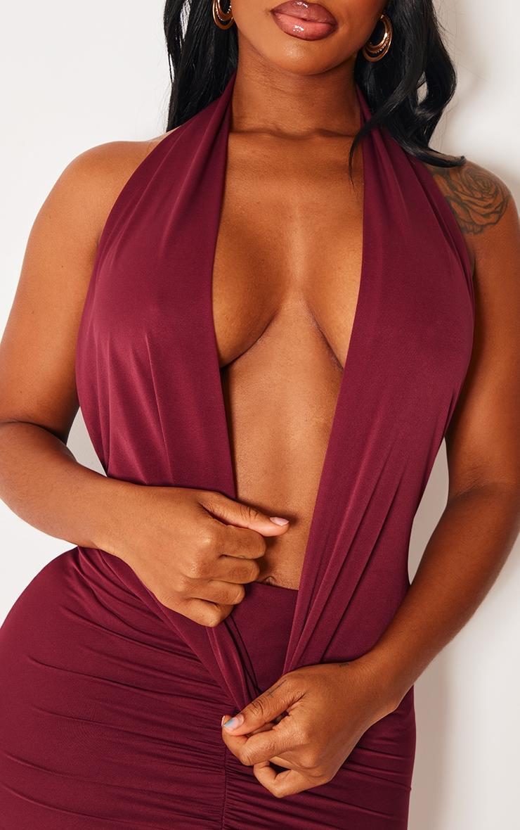  Shape Burgundy Slinky Cowl Ruched Front Maxi Dress Product Image