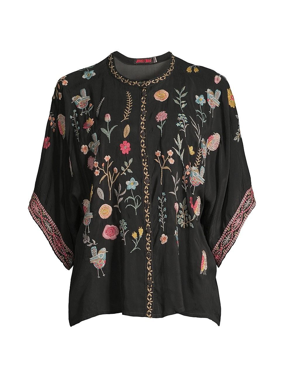 Roylane Embroidered Button-Down Blouse Product Image