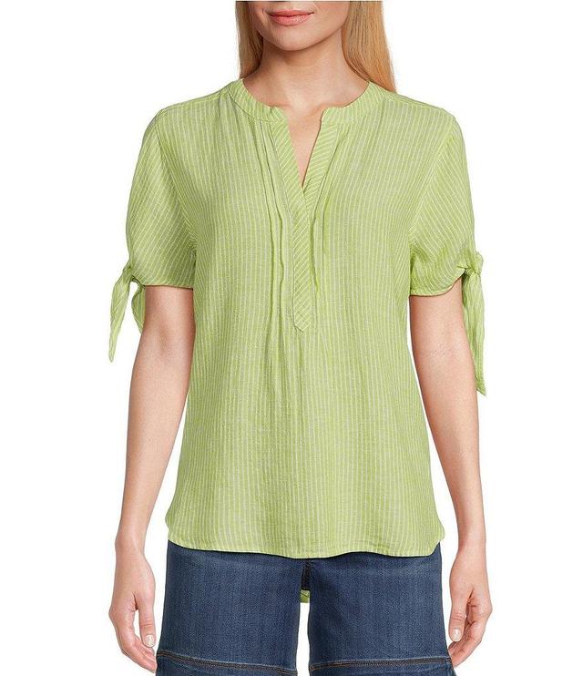 Westbound Tie Short Sleeve Striped Pleated Y-Neck Top Product Image