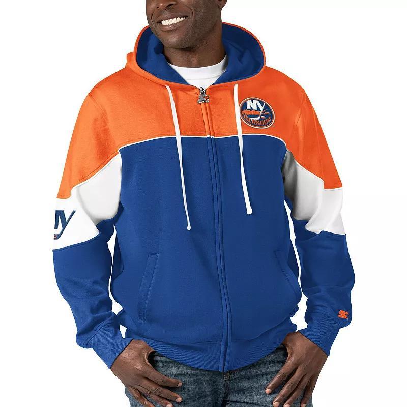 Mens Starter Royal/Orange New York Islanders Power Forward Full-Zip Hoodie Product Image