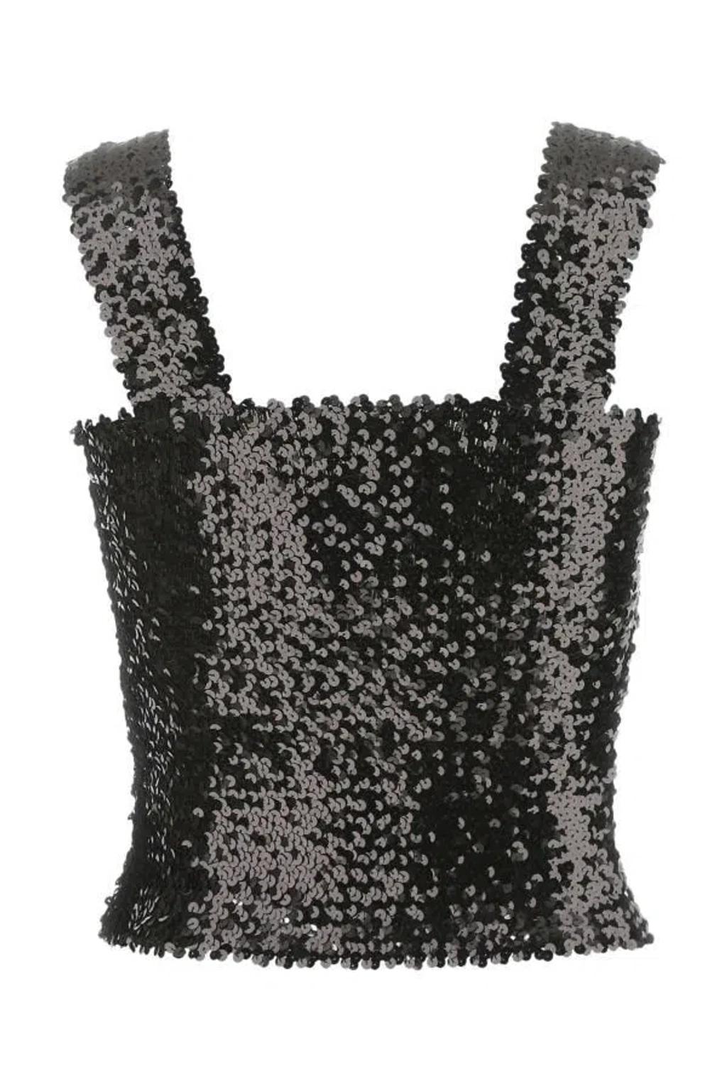 SAINT LAURENT Sequin Sleeveless Top In Black Product Image