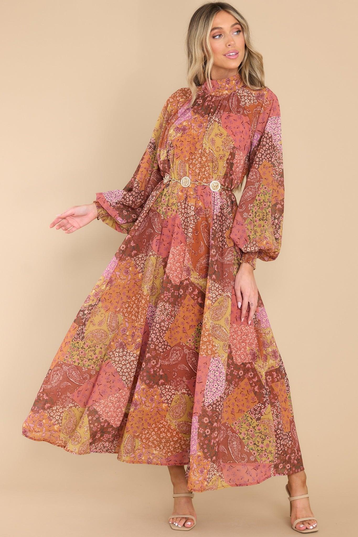 Aura Thankful For You Orange Multi Print Maxi Dress Product Image