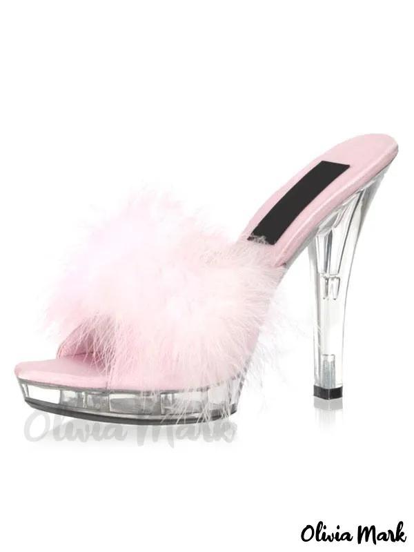 Olivia Mark – Exquisite Womens Pink Sandal Slippers – Pole Dance Shoes with Feather Detail, Open Toe, Backless Design, and High Heel – Ideal Footwear for Enhancing Elegance and Confidence in Pole Dancing Product Image