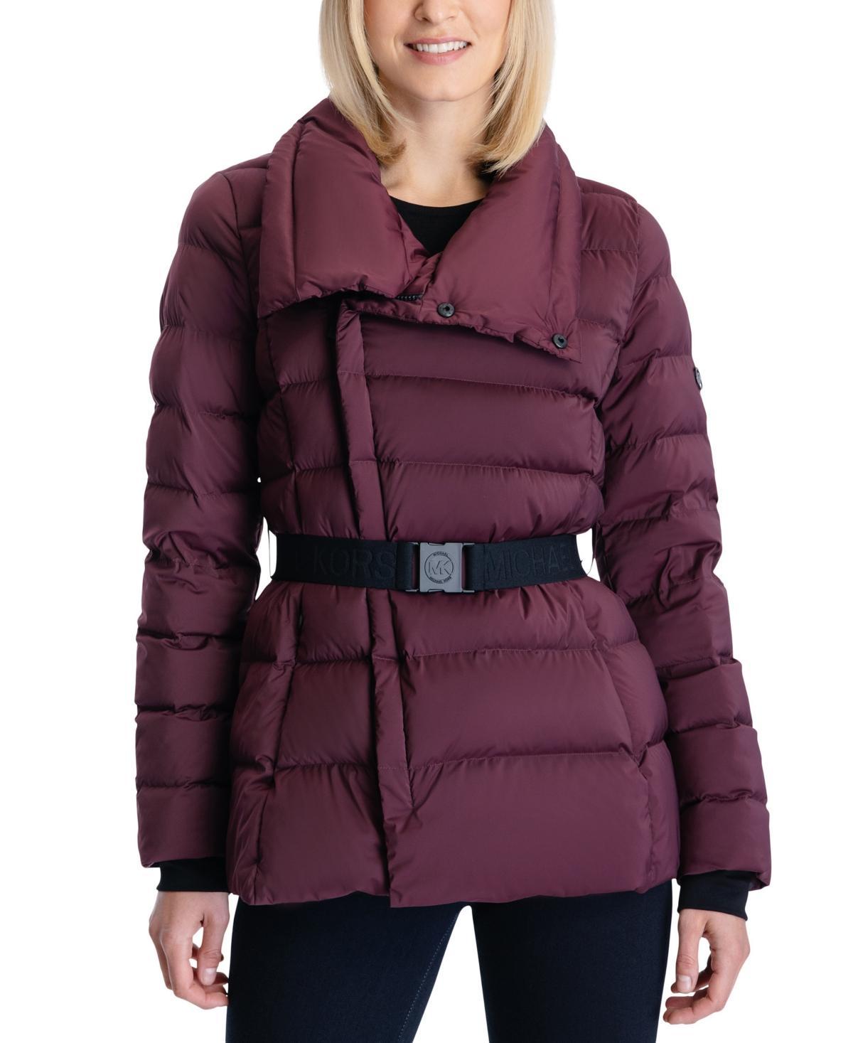 Michael Michael Kors Womens Stretch Asymmetrical Belted Down Puffer Coat Product Image