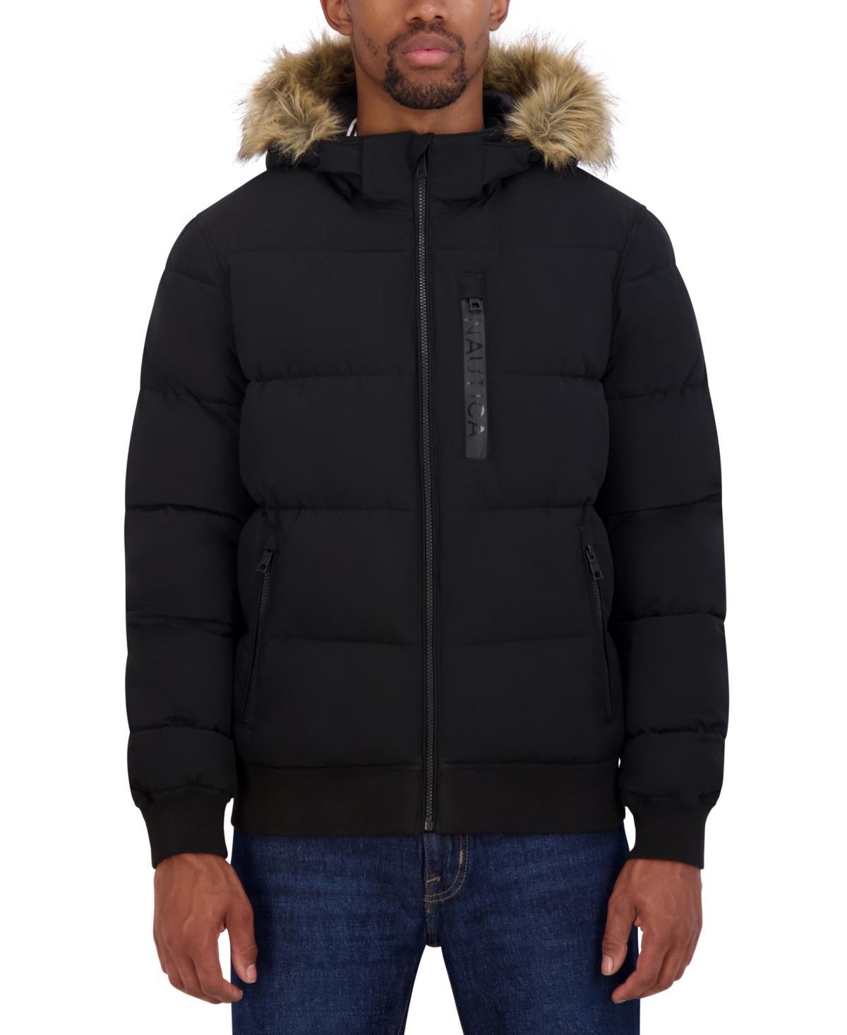 Nautica Mens Zip-Front Bomber Jacket with Faux Fur Hood Product Image