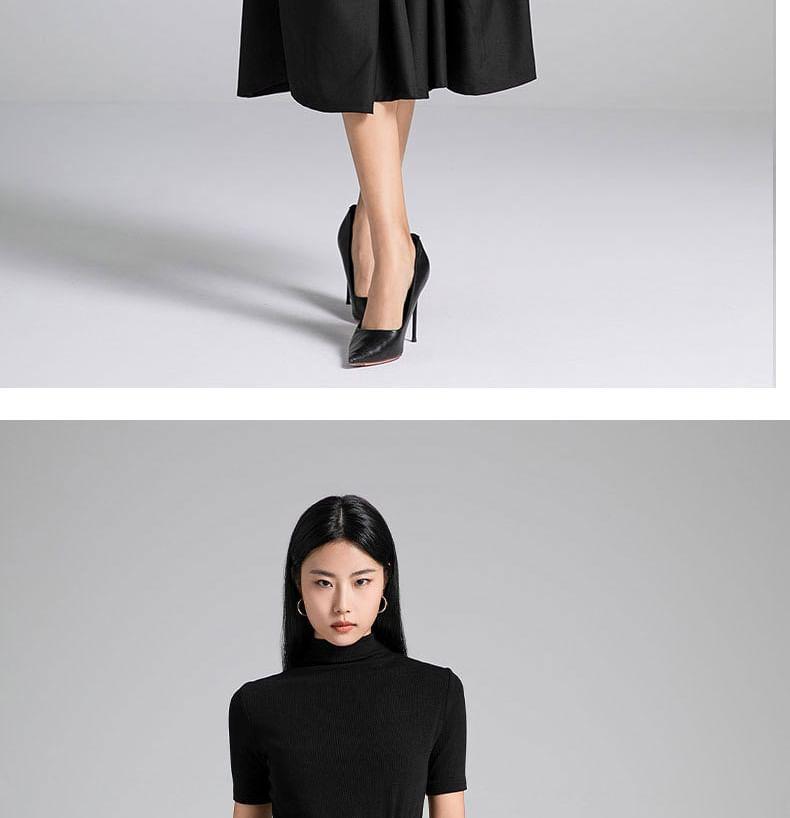 Drawstring Waist Plain Midi A-Line Skirt Product Image