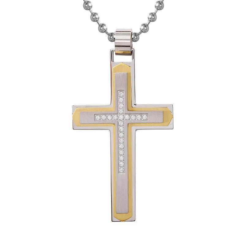 Mens Stainless Steel 1/10 C.T. Diamond Cross Pendant Necklace Silver Tone Product Image