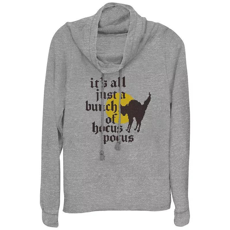 Disneys Hocus Pocus Thackery Binx Its All Just A Bunch Of Hocus Pocus Womens Cowlneck Graphic Lightweight Long Sleeve Gray Grey Product Image