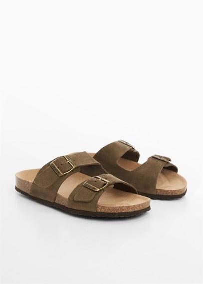 MANGO MAN - Split leather sandals with buckle khakiMen Product Image